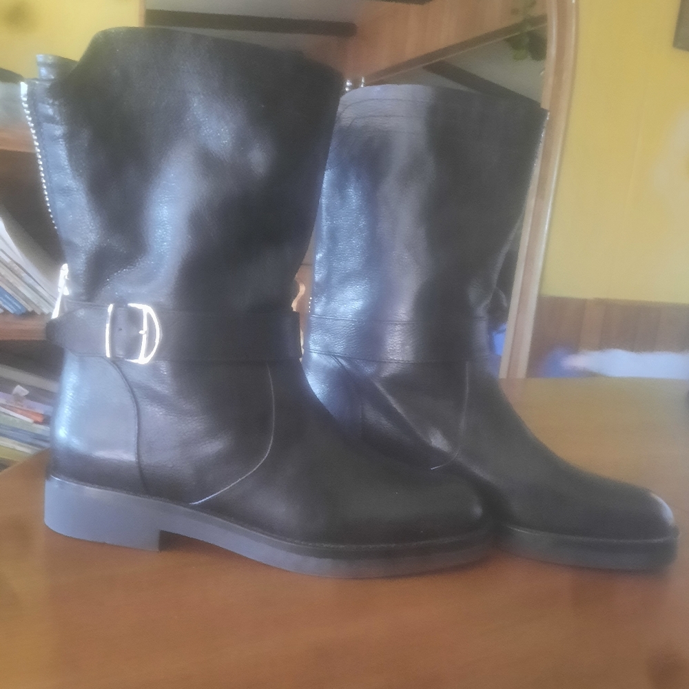 Bally switzerland women's ankle black leather biker boots size eu 37